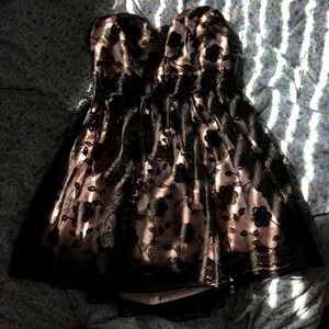 Black floral lace strapless dress